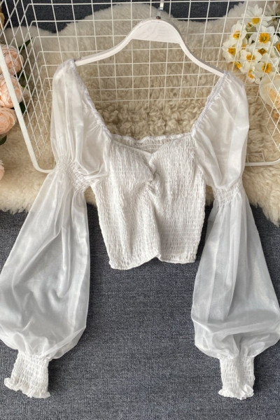 Γυναικεία μπλούζα ρετρό στυλ με φαρδιά μανίκια και τετράγωνο ντεκολτέ