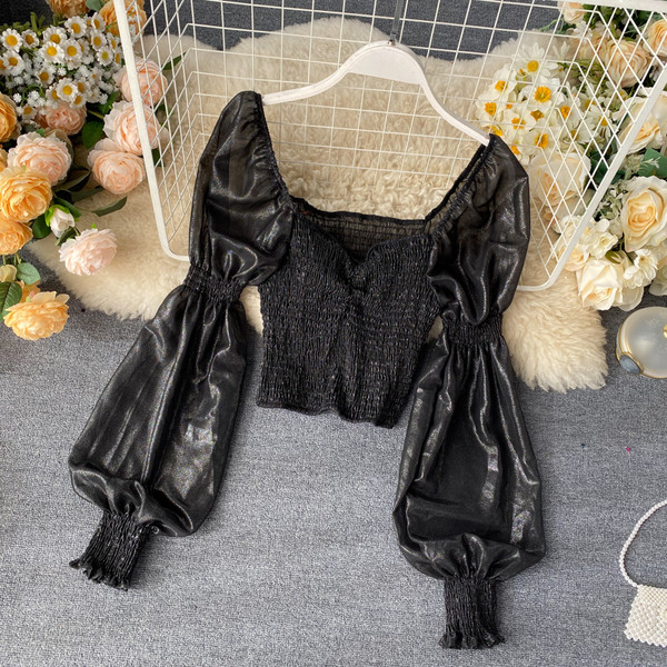 Γυναικεία μπλούζα ρετρό στυλ με φαρδιά μανίκια και τετράγωνο ντεκολτέ