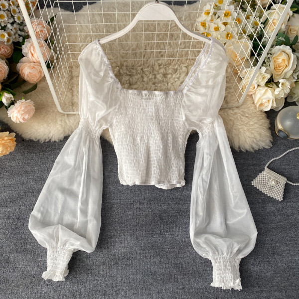 Γυναικεία μπλούζα ρετρό στυλ με φαρδιά μανίκια και τετράγωνο ντεκολτέ