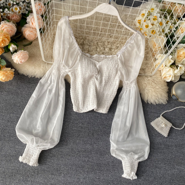 Γυναικεία μπλούζα ρετρό στυλ με φαρδιά μανίκια και τετράγωνο ντεκολτέ