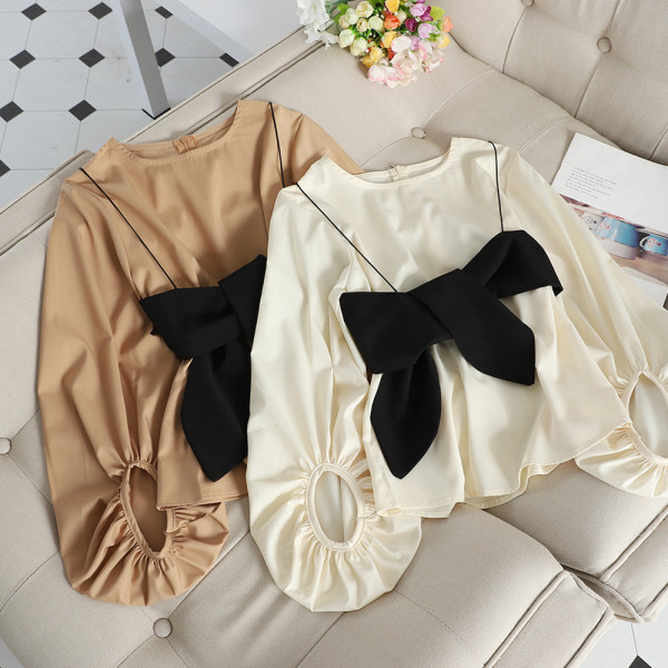 Μοντέρνα γυναικεία μπλούζα σιφόν με μεγάλη κορδέλα