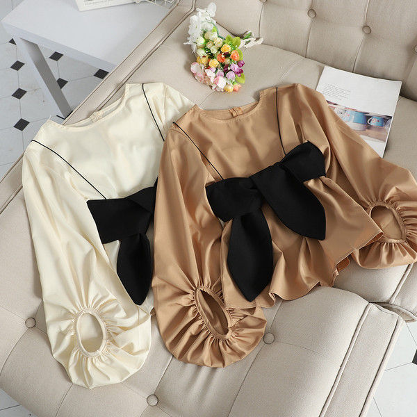 Μοντέρνα γυναικεία μπλούζα σιφόν με μεγάλη κορδέλα