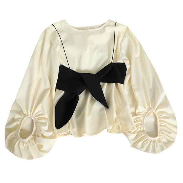 Μοντέρνα γυναικεία μπλούζα σιφόν με μεγάλη κορδέλα