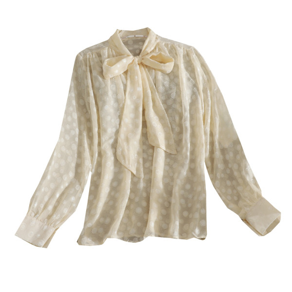 Νέο μοντέλο πουκάμισο πουά από σιφόν με φιόγκο