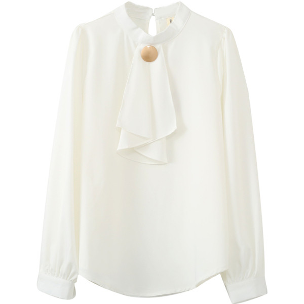 Γυναικεία πουκάμισο με στρογγυλή λαιμόκοψη με μακρύ μανίκι - φαρδύ μοντέλο