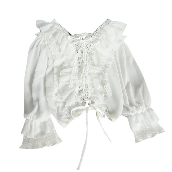 Κομψή γυναικεία μπλούζα με λαιμόκοψη V, δεσμούς και στοιχεία δαντέλας