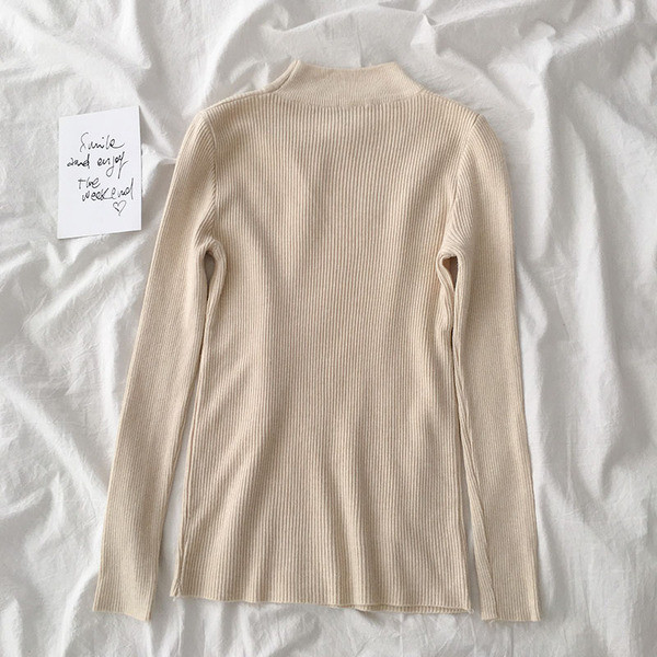 Casual γυναικείο πουλόβερ με ημι-υψηλό κολάρο και κεντήματα