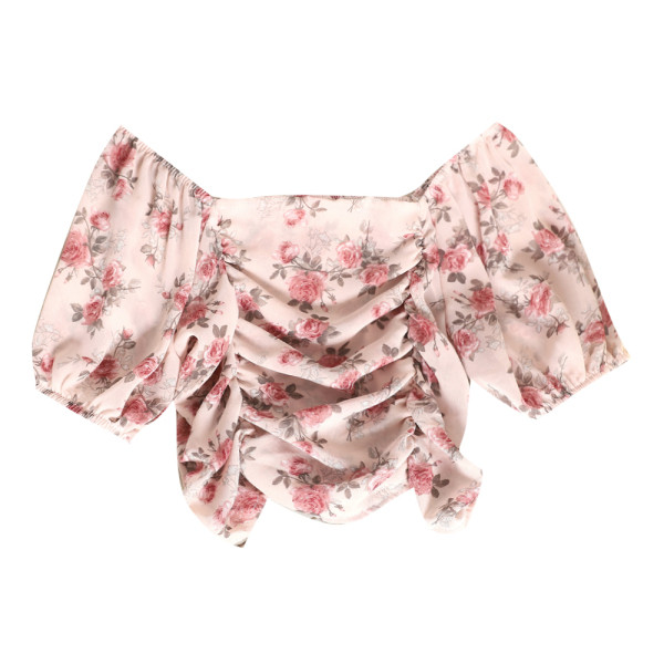 Moodne lillelise trükiga ja allakäinud varrukatega naiste pluus