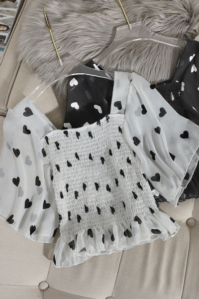 Μοντέρνα γυναικεία μπλούζα σιφόν με εκτύπωση καρδιάς