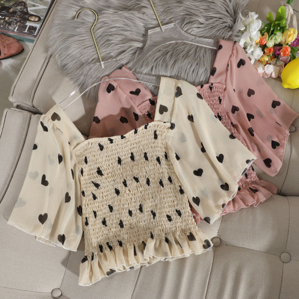 Μοντέρνα γυναικεία μπλούζα σιφόν με εκτύπωση καρδιάς