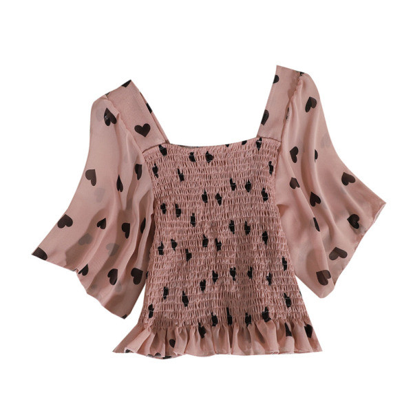 Μοντέρνα γυναικεία μπλούζα σιφόν με εκτύπωση καρδιάς