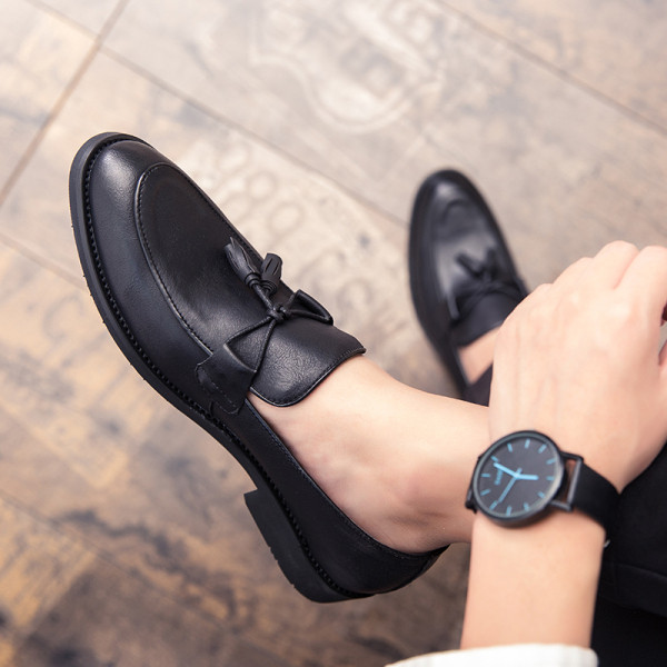 Мъжки ежедневни мокасини с пискюл от еко кожа - големи номера