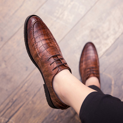 Официални мъжки обувки от еко кожа с връзки заострен модел 