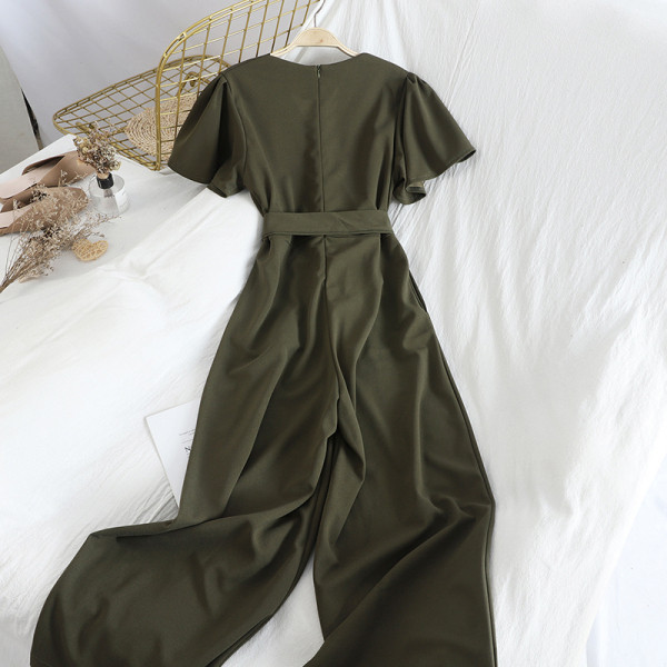 Γυναικείο V-neck λαιμόκοψη, κοντό μανίκι και ζώνη μέσης σε διάφορα χρώματα