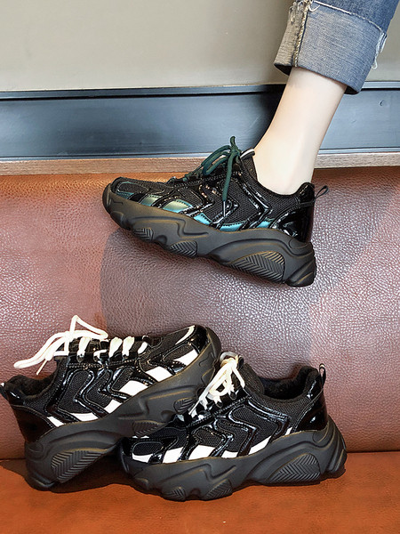 Αθλητικά γυναικεία παπούτσια με βελούδο και ψηλή πλατφόρμα σε δύο χρώματα