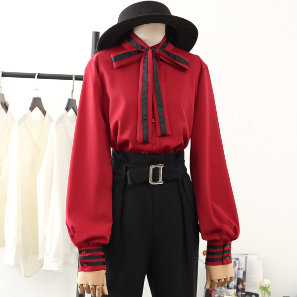 Κομψό γυναικείο πουκάμισο με κορδέλα και μακρύ μανίκι