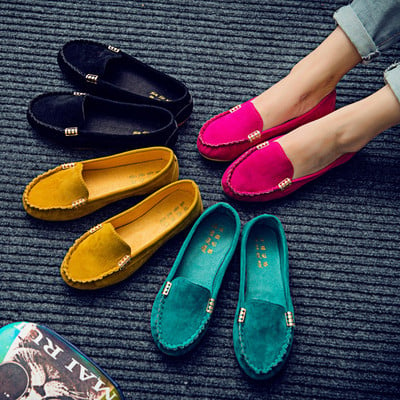 Women`s casual moccasins from eco suede rounded model