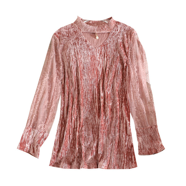 Μοντέρνα γυναικεία μπλούζα με κομμένο μπροστινό μέρος και διακόσμηση πέρλες