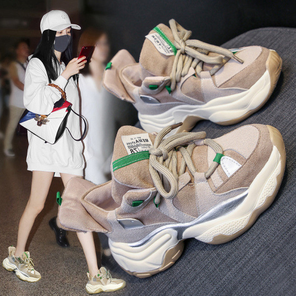 Καθημερινά γυναικεία αθλητικά παπούτσια  eco suede με τραχιά σόλα και κορδόνια