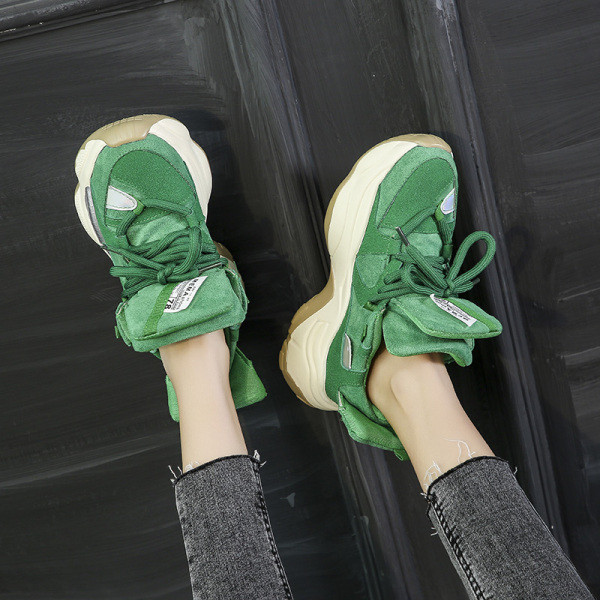 Καθημερινά γυναικεία αθλητικά παπούτσια  eco suede με τραχιά σόλα και κορδόνια