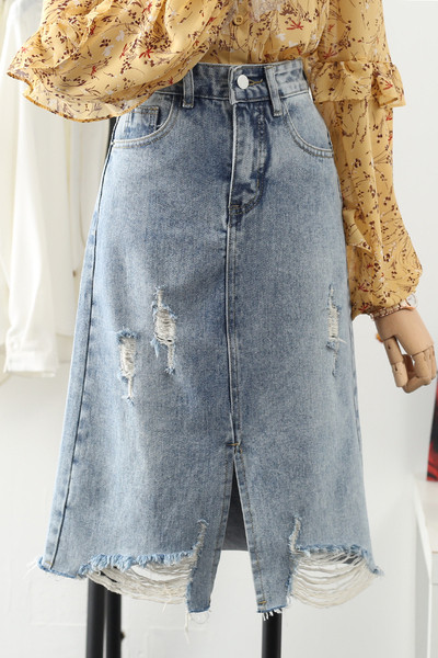 Νέο μοντέλο καθημερινή γυναικεία φούστα με σκισμένα μοτίβα με ψηλή μέση