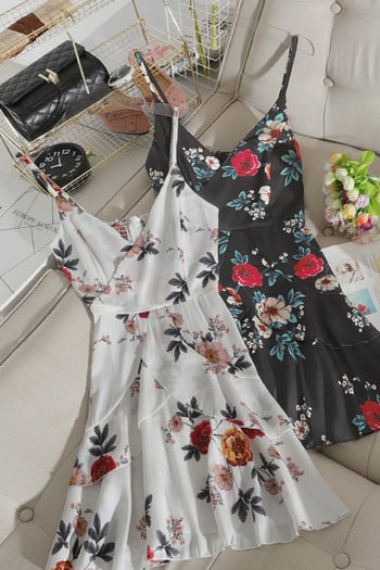 Μοντέρνο γυναικείο φόρεμαμε floral print και λεπτά τιραντάκια 