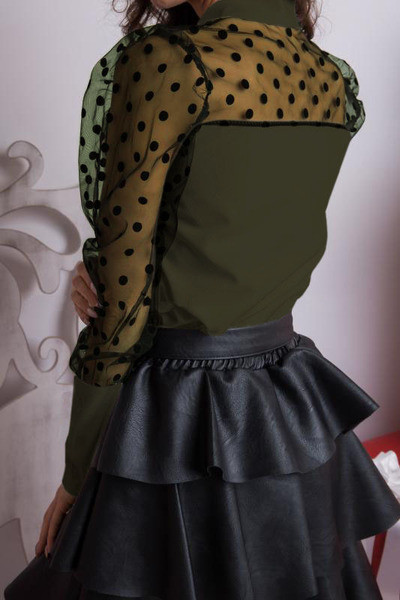 Μοντέρνα γυναικεία μπλούζα με μακριά μανίκια και κορδέλα