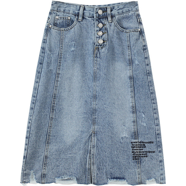 Κομψή γυναικεία φούστα με ψηλή μέση, κουμπιά και σχισμένα μοτίβα