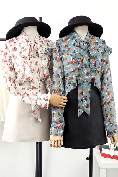 Lillemotiivide ja lipsudega vabaaja naiste šifoonisärk