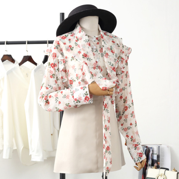 Lillemotiivide ja lipsudega vabaaja naiste šifoonisärk