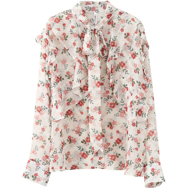 Lillemotiivide ja lipsudega vabaaja naiste šifoonisärk