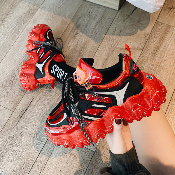 Κορυφαία γυναικεία αθλητικά έκο δερμάτινα  παπούτσια με πλατφόρμα και κορδόνια σε δύο χρώματα