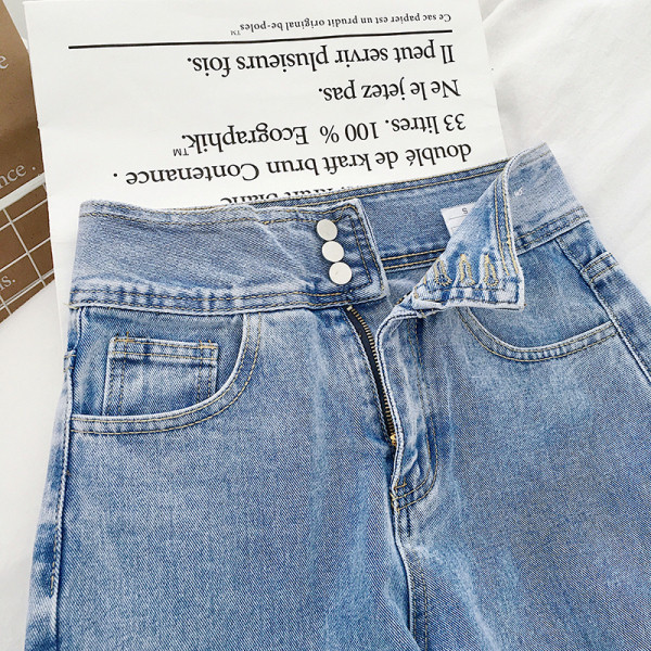 Ежедневни дамски дънки широк модел с копчета и висока талия