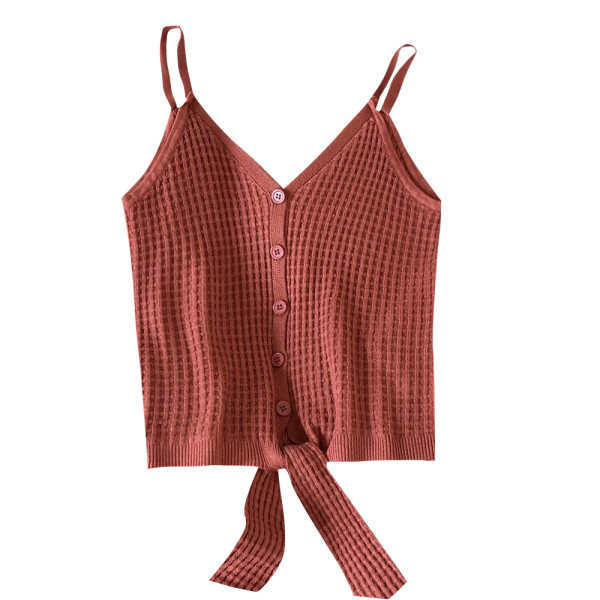 Плетен дамски потник с тънки презрамки и копчета