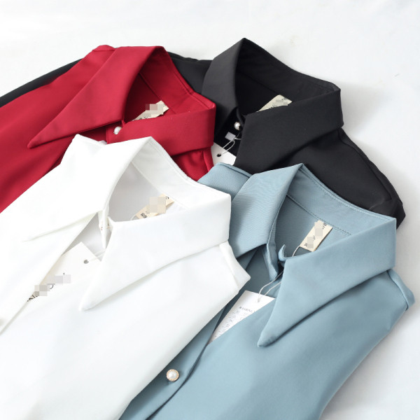 Stiilne naiste särk klassikalise krae ja pikkade šifoonist varrukatega