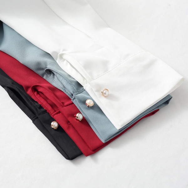 Stiilne naiste särk klassikalise krae ja pikkade šifoonist varrukatega