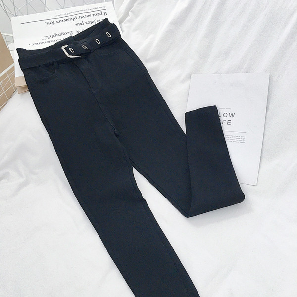 Mustad naiste püksid Õhuke kõrge talje ja vööga mudel