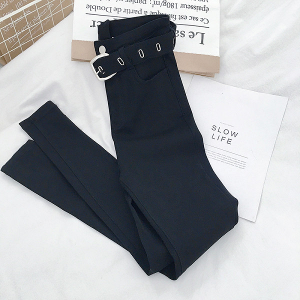 Mustad naiste püksid Õhuke kõrge talje ja vööga mudel