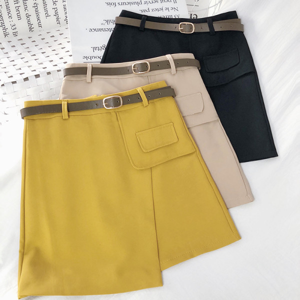 Дамска асиметрична пола с висока талия и колан