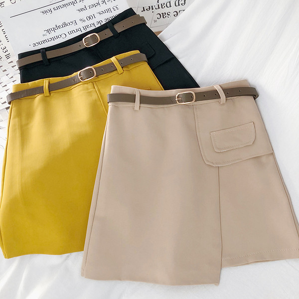 Дамска асиметрична пола с висока талия и колан