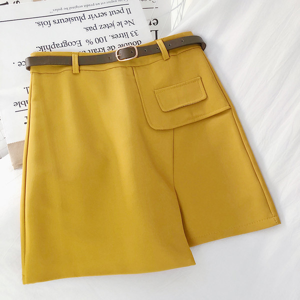 Дамска асиметрична пола с висока талия и колан