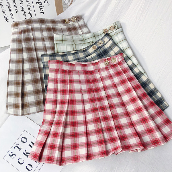 Плисирана дамска къса пола с висока талия и А-линия