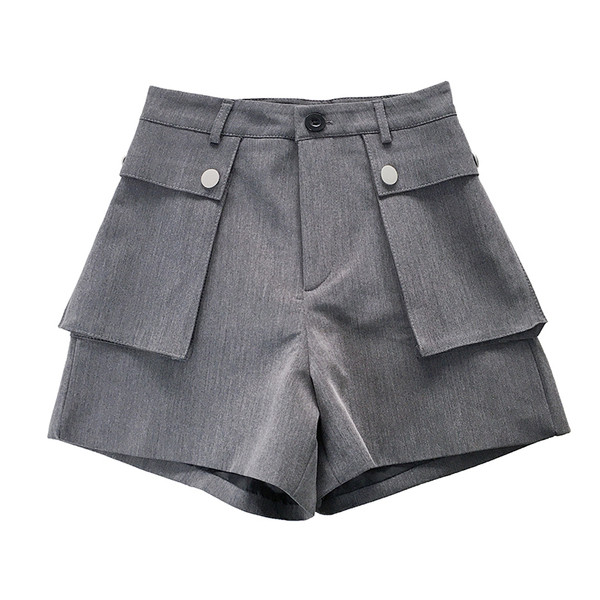 Къси дамски панталони широк модел с джобове и висока талия