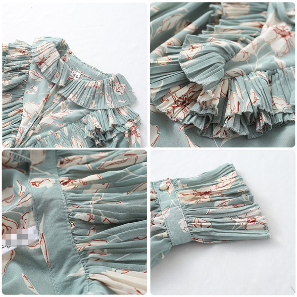 Модерна дамска риза  с широки лотос ръкави и шарка