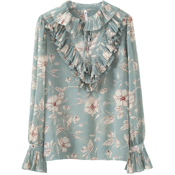 Модерна дамска риза  с широки лотос ръкави и шарка