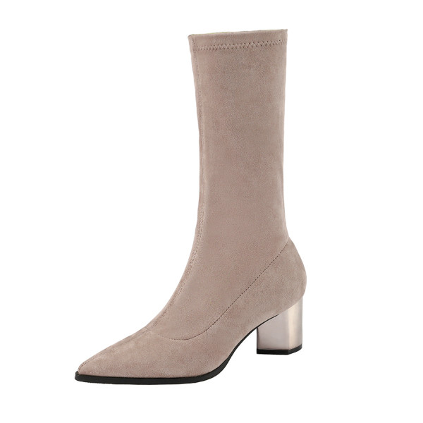 Модерни боти тип чорап от еко велур с нисък дебел 6 см. ток 