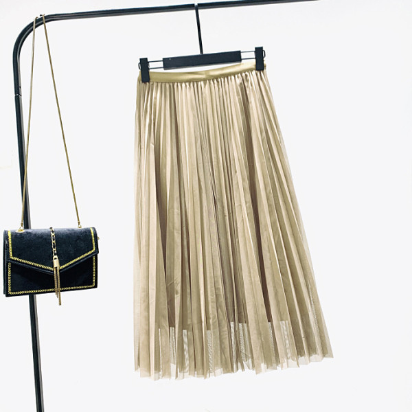 Нов модел дамска плисирана пола с тюл - висока талия