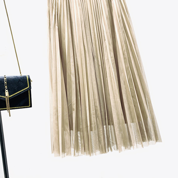 Нов модел дамска плисирана пола с тюл - висока талия