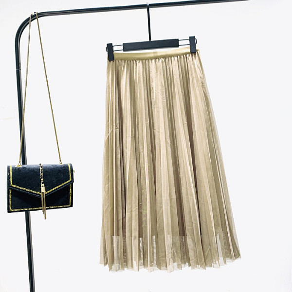 Нов модел дамска плисирана пола с тюл - висока талия