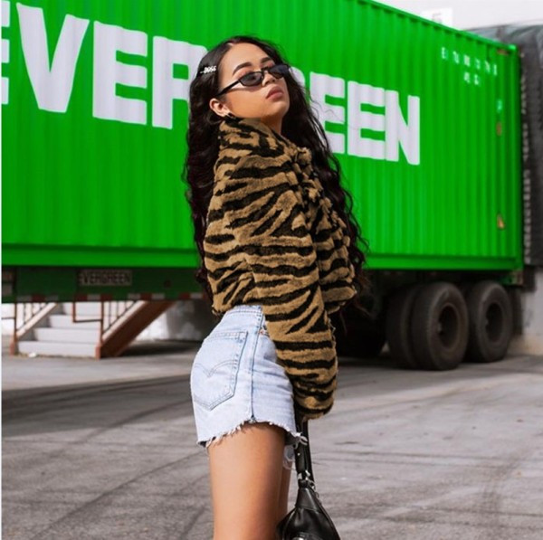 Късо дамско палто с животински десен и дълъг ръкав 